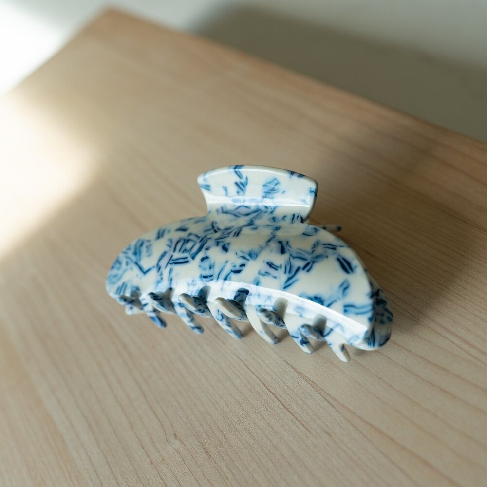 π 2/$20 Blue & White Acrylic Hair Claw - Picture 3 of 8